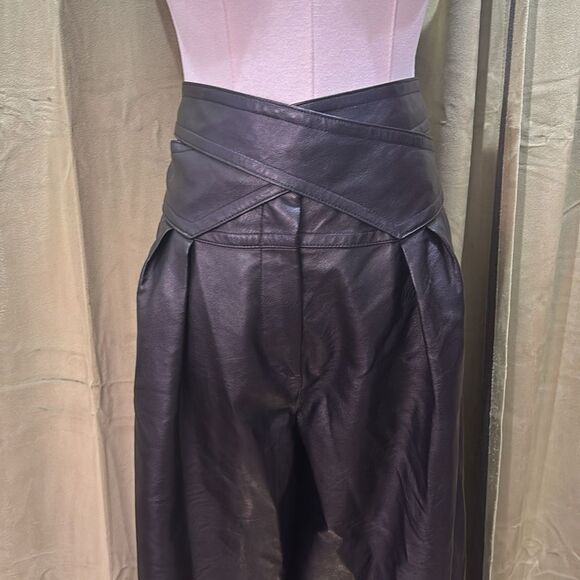 House of CB High-Waisted twisted waistband Black Leather Pants, S - Picture 2 of 11